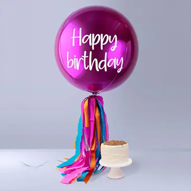 Globo Esfera Magenta "Happy Birthday" y Mini Cake Zanahoria Maria Jose 11889