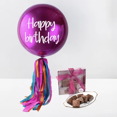 Happy Birthday” Magenta Sphere Balloon and Vivian Brownies 11892