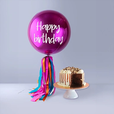 Globo Esfera Magenta "Happy Birthday" y Pastel Nutella Magnolias 11895