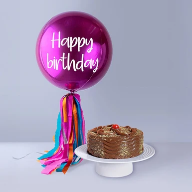 Globo Magenta "Happy Birthday" y Pastel Fudge Tere Cazola 11896