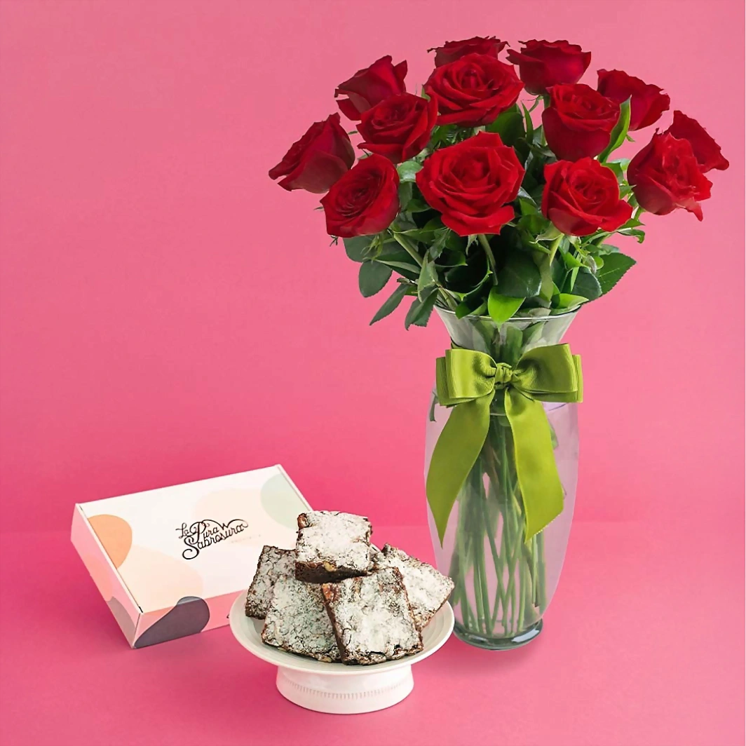 12 Rosas Rojas con Brownies Nutella 12569