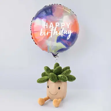Suculento Peluche con Globo de Cumpleaños 12746