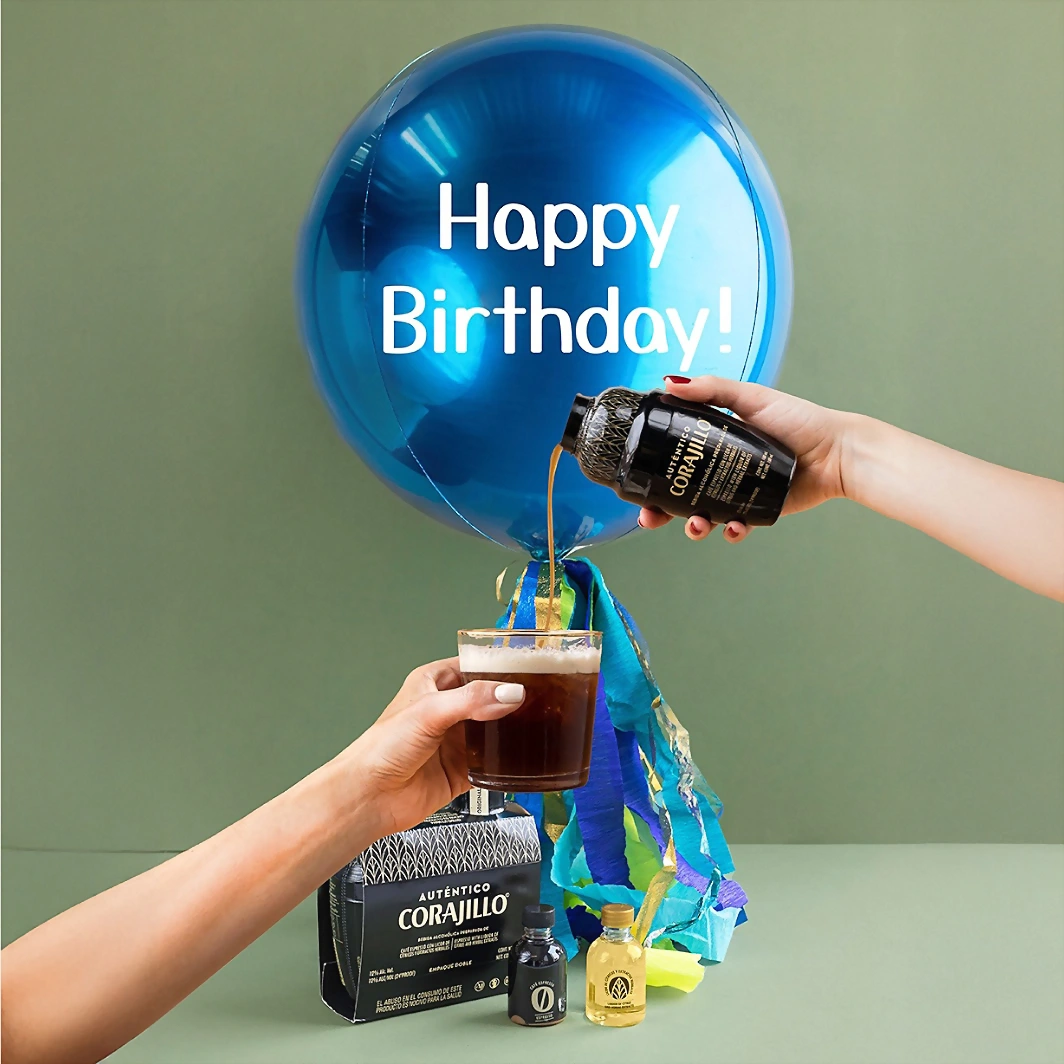 Globo Esfera Azul "Happy Birthday" y Auténtico Corajillo 12749