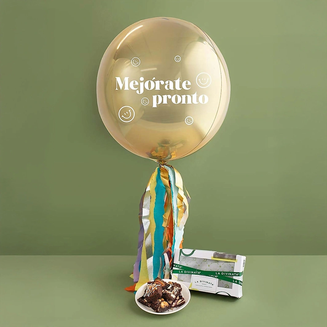 Globo Mejórate Pronto y Mini Brownies La Divinata 13206