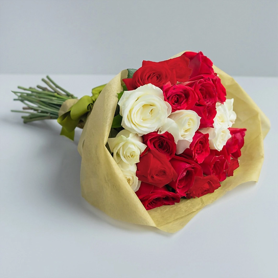 Ramo de 24 Rosas Rojas y Blancas 13335