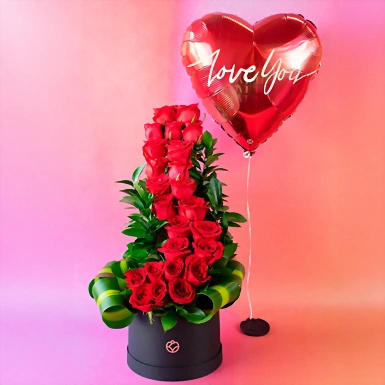 Globo Love You y Amor Infinito 24 Rosas 13930