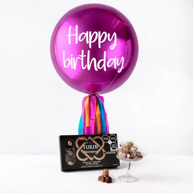 Turin Masterpieces con Globo Esfera Magenta  "Happy Birthday" 14355