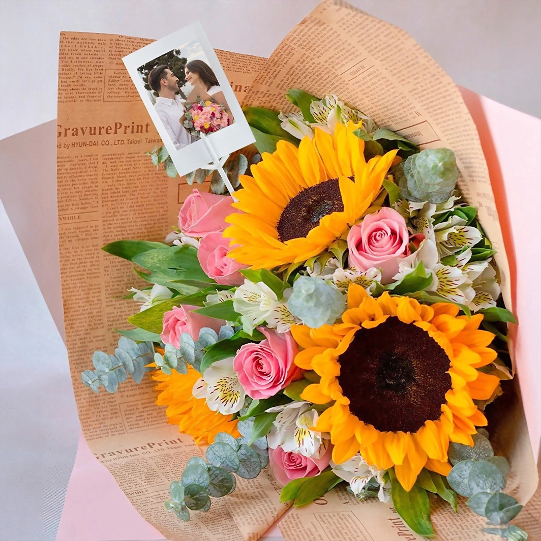 Personalize with Mini Photo Bouquet of Sunflowers and Roses 16507