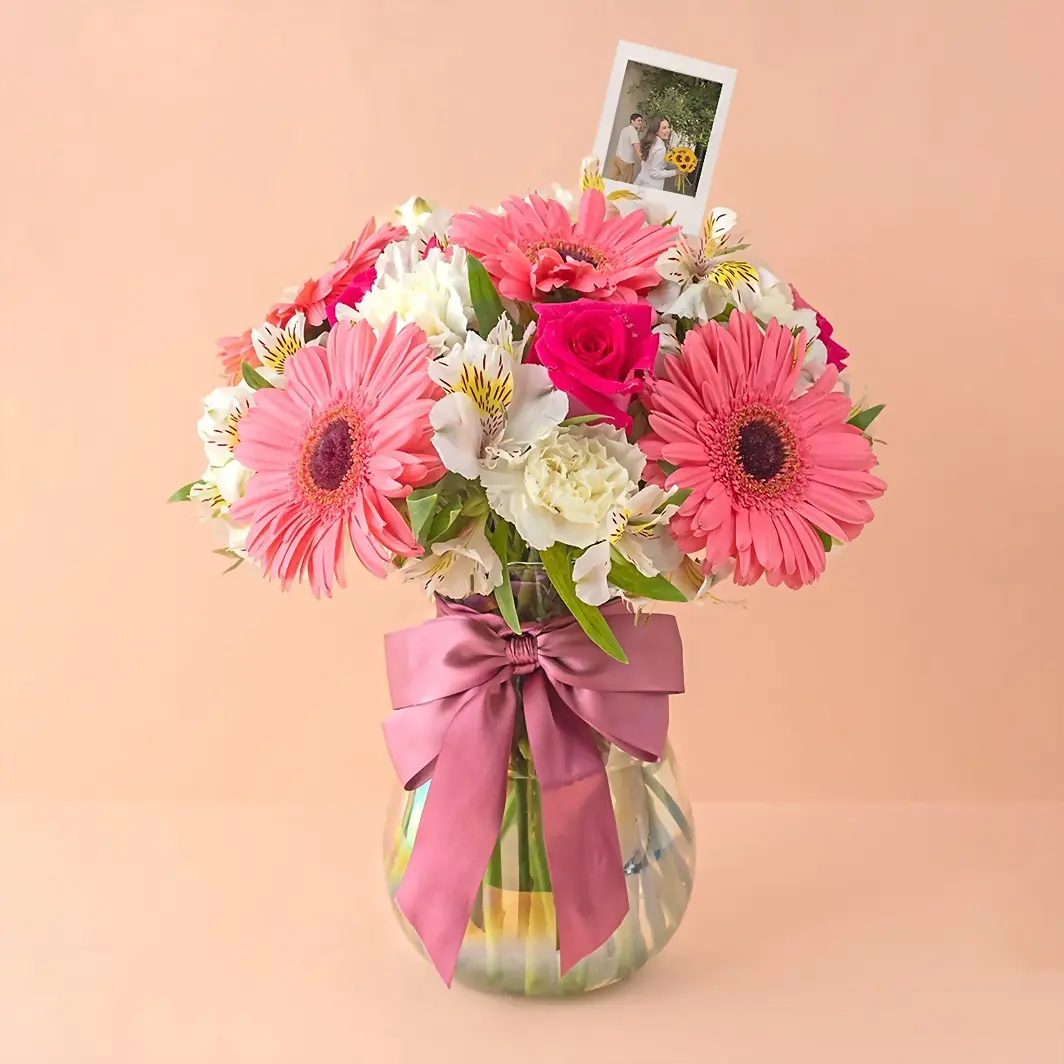 Gerberas and Roses with Mini Photo 16508