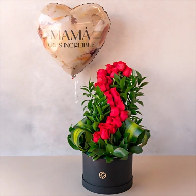 Amor Infinito con 24 Rosas y Globo Mamá Eres Increíble 16718