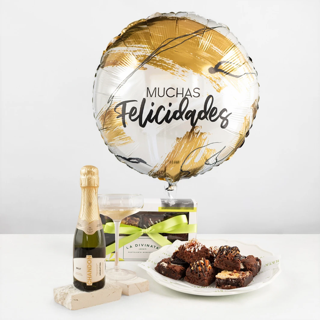 Regalo con Vino espumoso, Brownies y Globo cumpleaños 18943