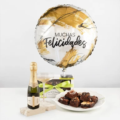 Regalo con Vino espumoso, Brownies y Globo cumpleaños 18943