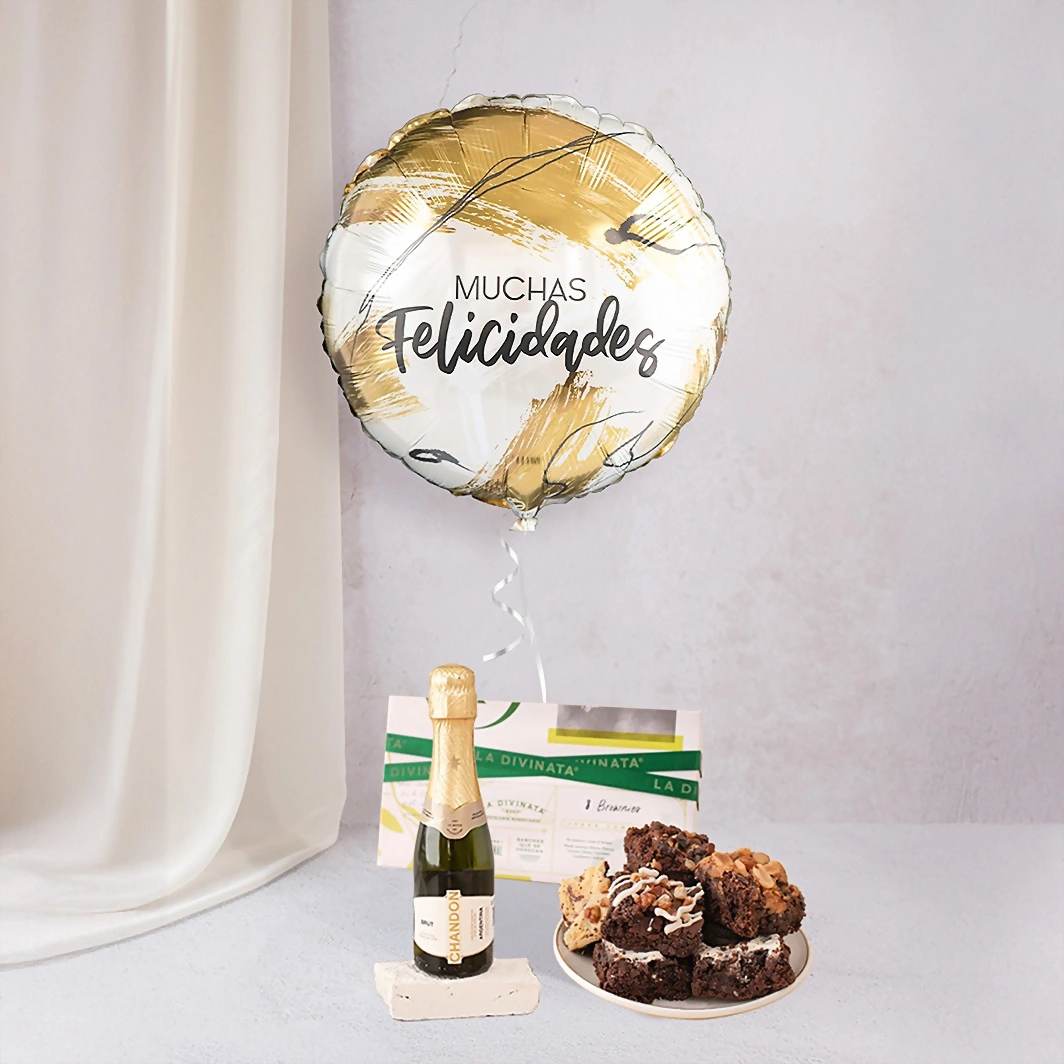 Regalo con Vino espumoso, Brownies y Globo cumpleaños 18943