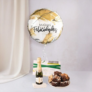 Regalo con Vino espumoso, Brownies y Globo cumpleaños 18943