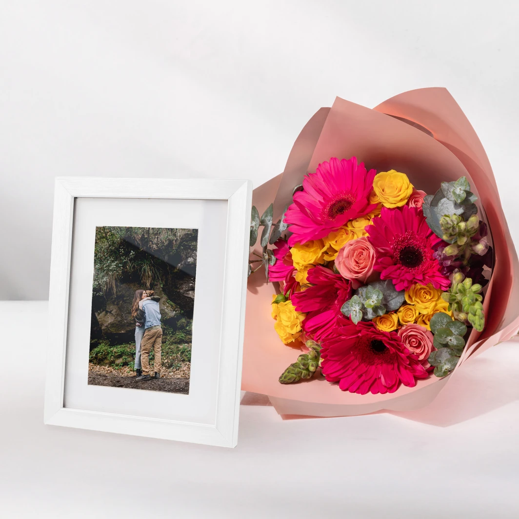 Gerberas Bouquet and White Frame 19066