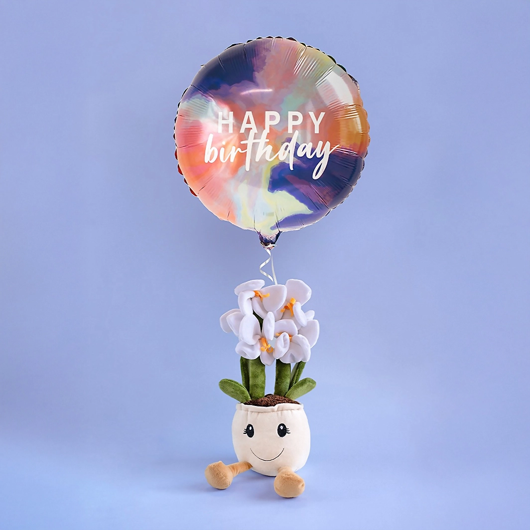 Birthday Balloon with Plush Orchid 19297