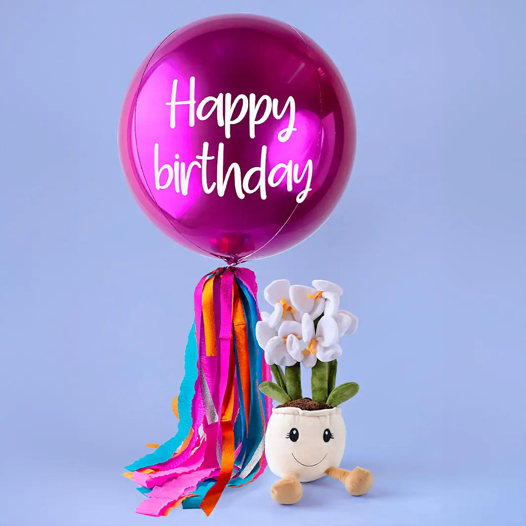 Globo Esfera Cumpleañera con Orquidea de Peluche 19298