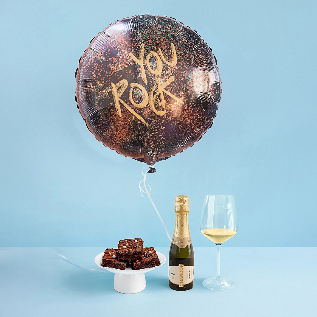 Vino Espumoso, Brownies y Globo "You Rock" 19352