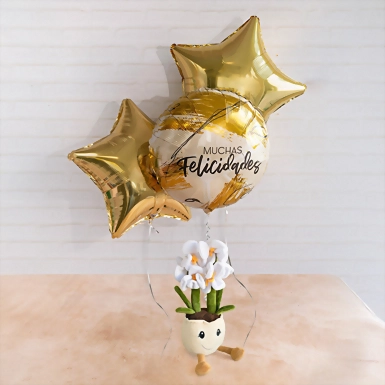 Orquídea de Peluche con Bouquet "Muchas Felicidades"  19360