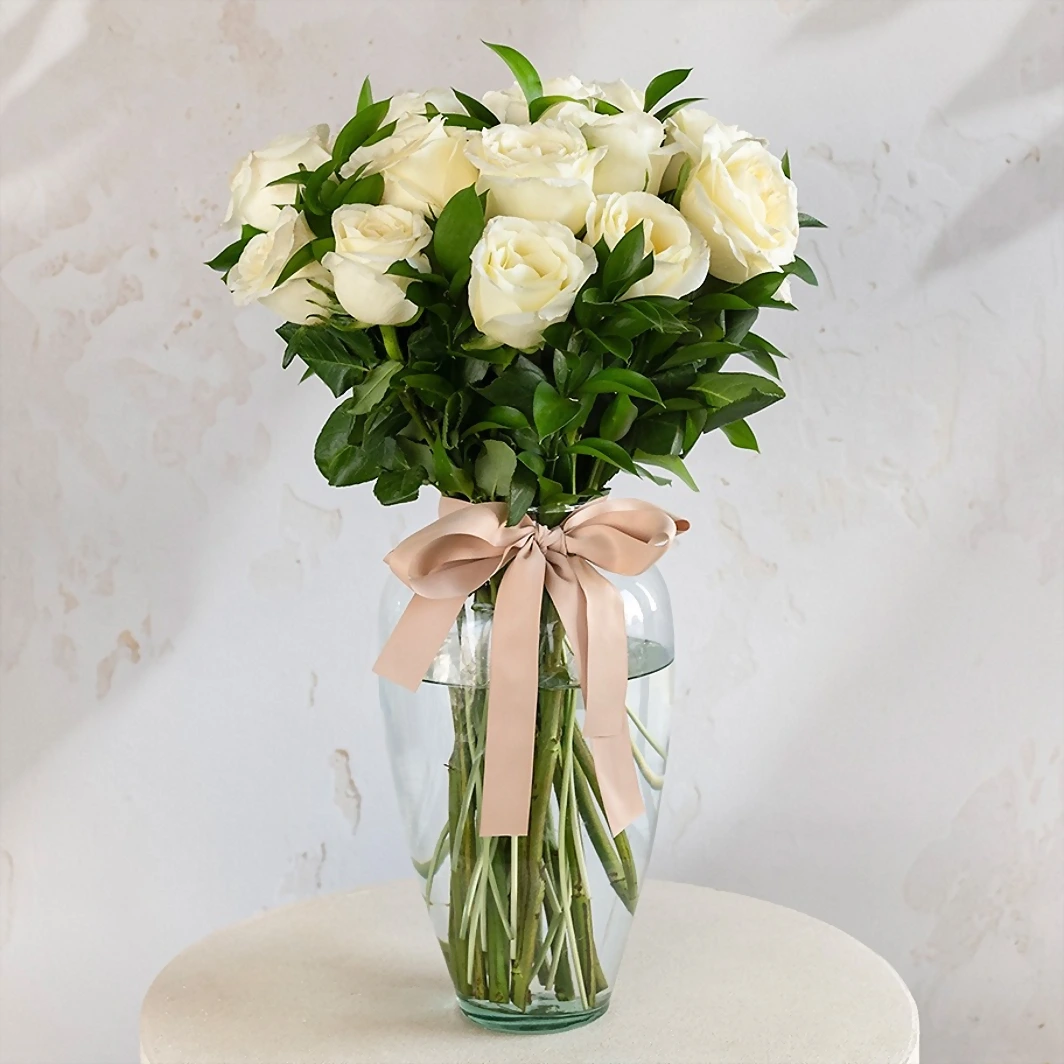 Arrangement of 18 White Roses 19721