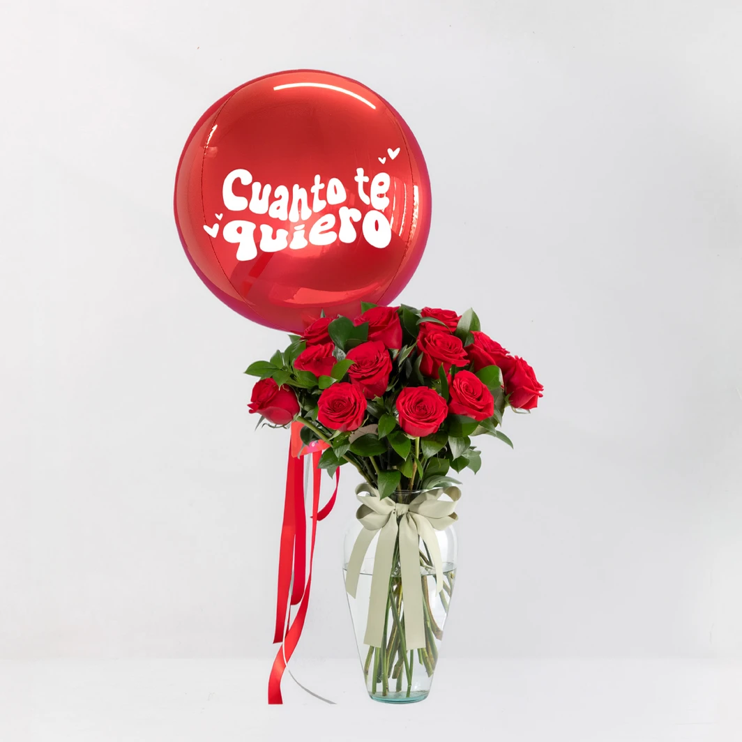 12 Rosas con Globo "Cuanto Te Quiero"  19786