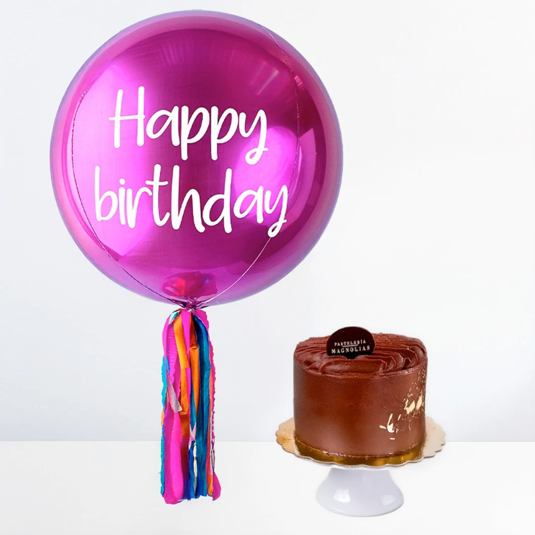 Pastel Cocoa Magnolias con Globo Esfera Magenta 19894