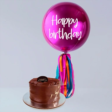 Magnolias Cocoa Cake with Magenta Sphere Balloon 19894