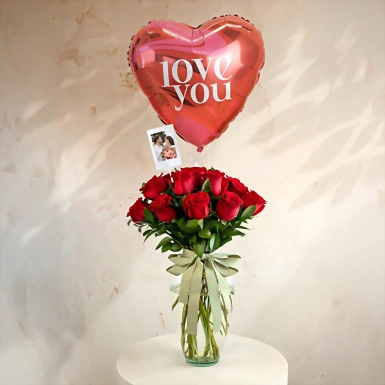 Personaliza con Mini Foto 12 Rosas con Globo Love You 20206