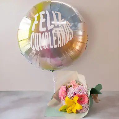 Gerberas Rosas y Lilys con Globo de Cumpleaños Gigante 20488