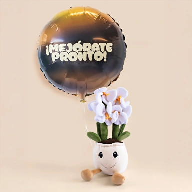 Orquidea de Peluche con Globo "Mejorate Pronto" 20498