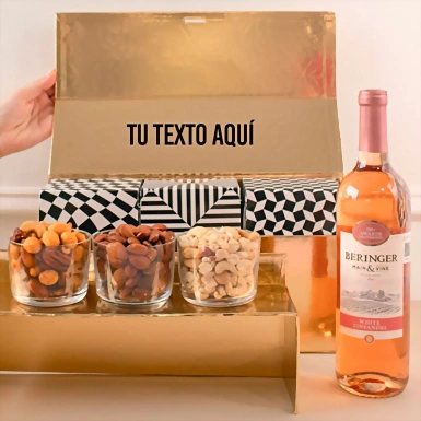 Personaliza Regalo con Vino Rosado y Botanas 20606-P