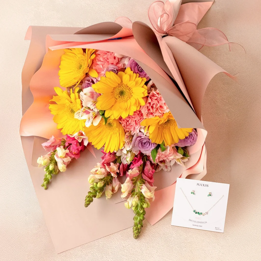 Regalo del Mes: Gerberas y Claveles con Set Piedra del Mes  20661