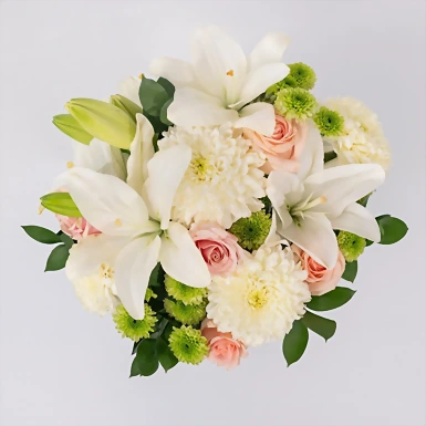 Arreglo de Rosas rosa y Lilys blancas 21296