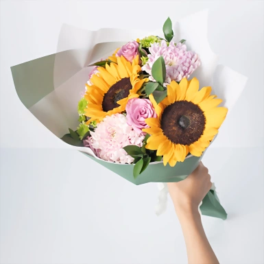 Ramo de Girasoles y Rosas Lila 21331