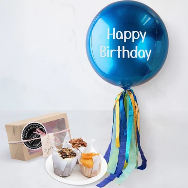 Globo Azul "Happy Birthday" con Muffins Florence 21414