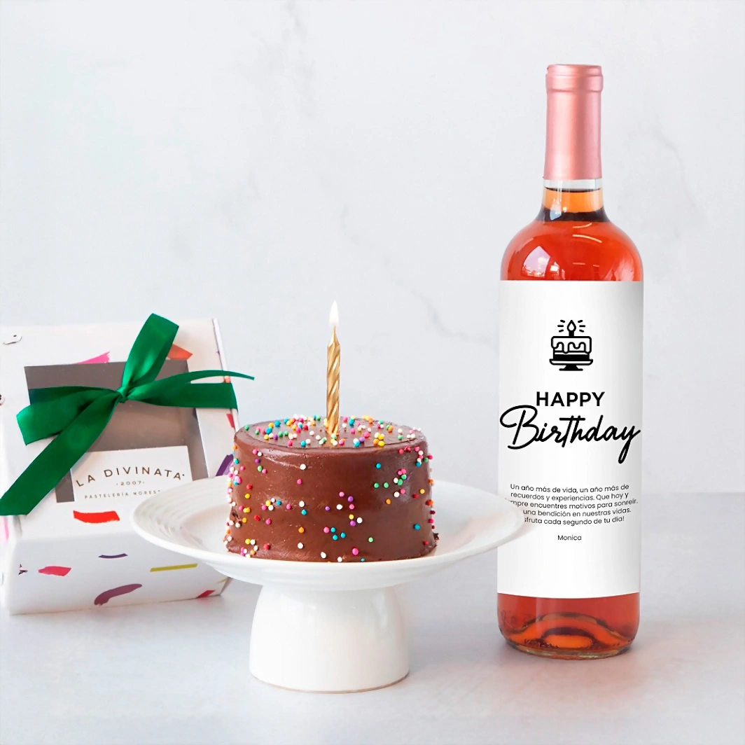 Birthday Cake Chocolate Individual con Vino Beringer Personalizado 21417