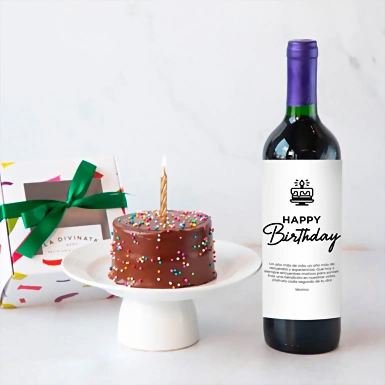 Birthday Cake Chocolate Individual con Vino Concha y Toro Personalizado 21419