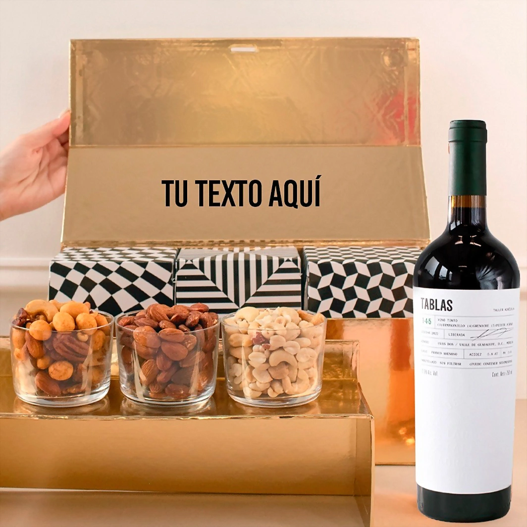 Personaliza Regalo con Vino Tinto y Botanas 21427-P