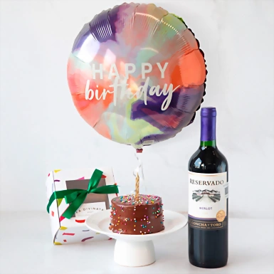 Kit Cumpleañero Pastel Chocolate y Vino Tinto 21434