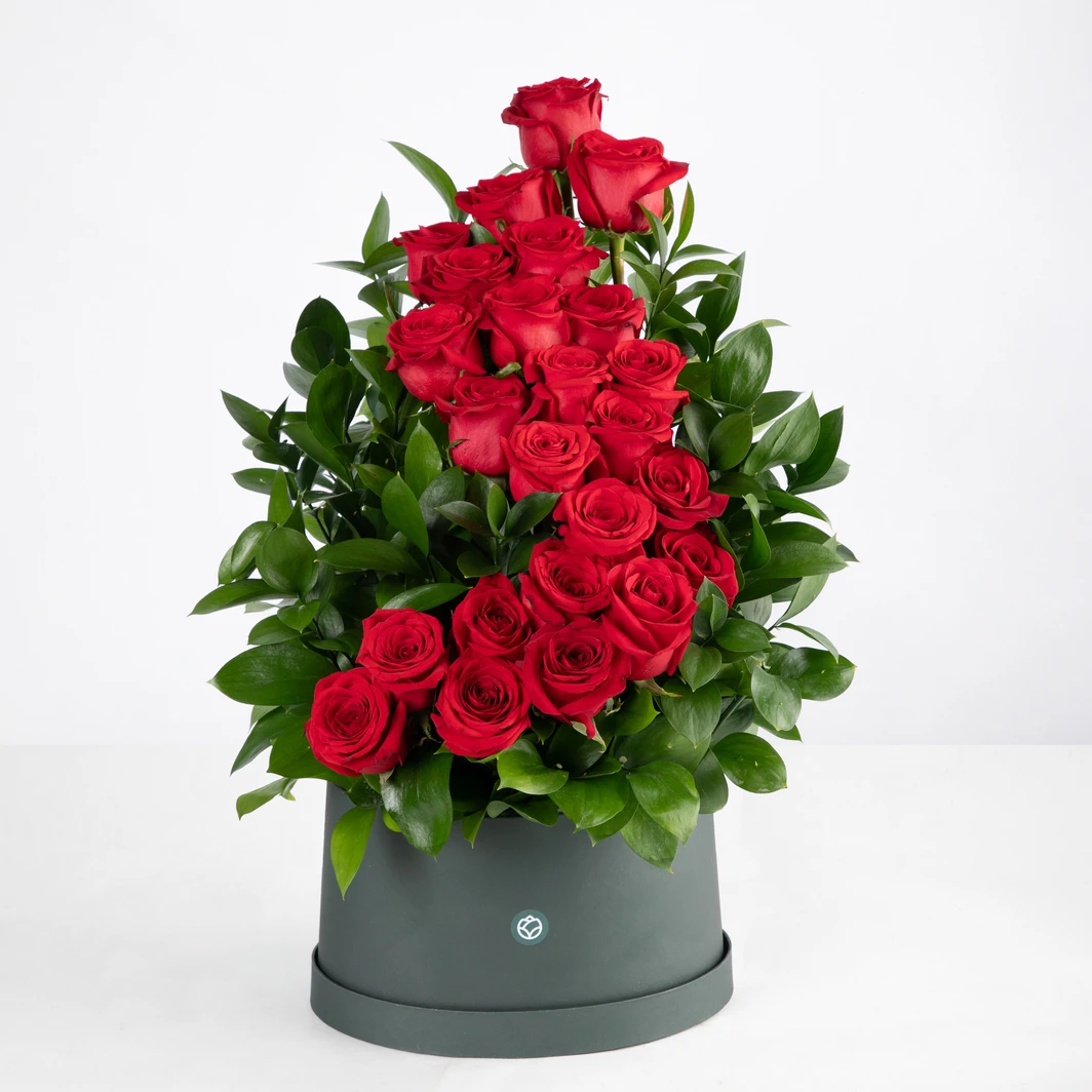 Arrangement of 24 Red Roses in a Box 21689