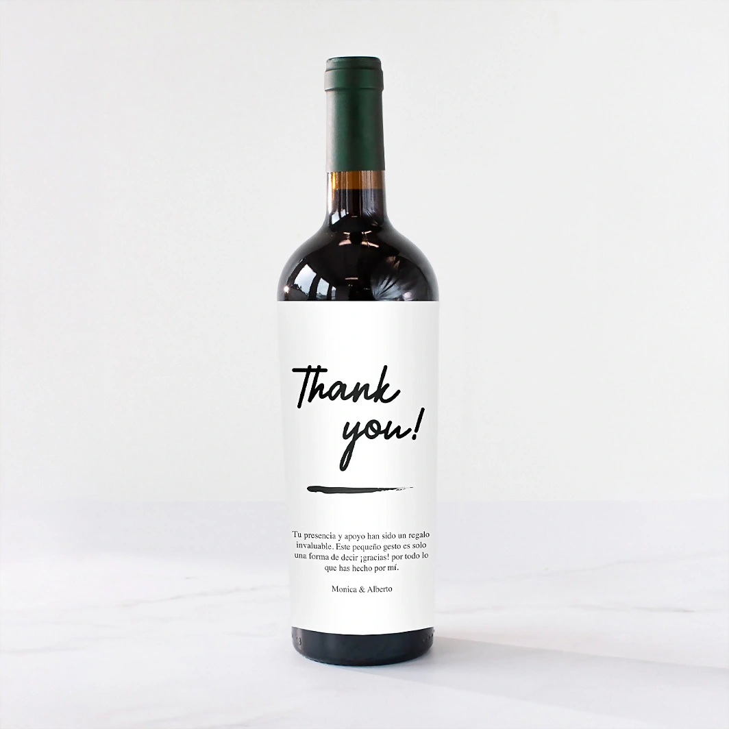 Personaliza Vino Tinto Tablas con etiqueta "Thank you" 21711-P