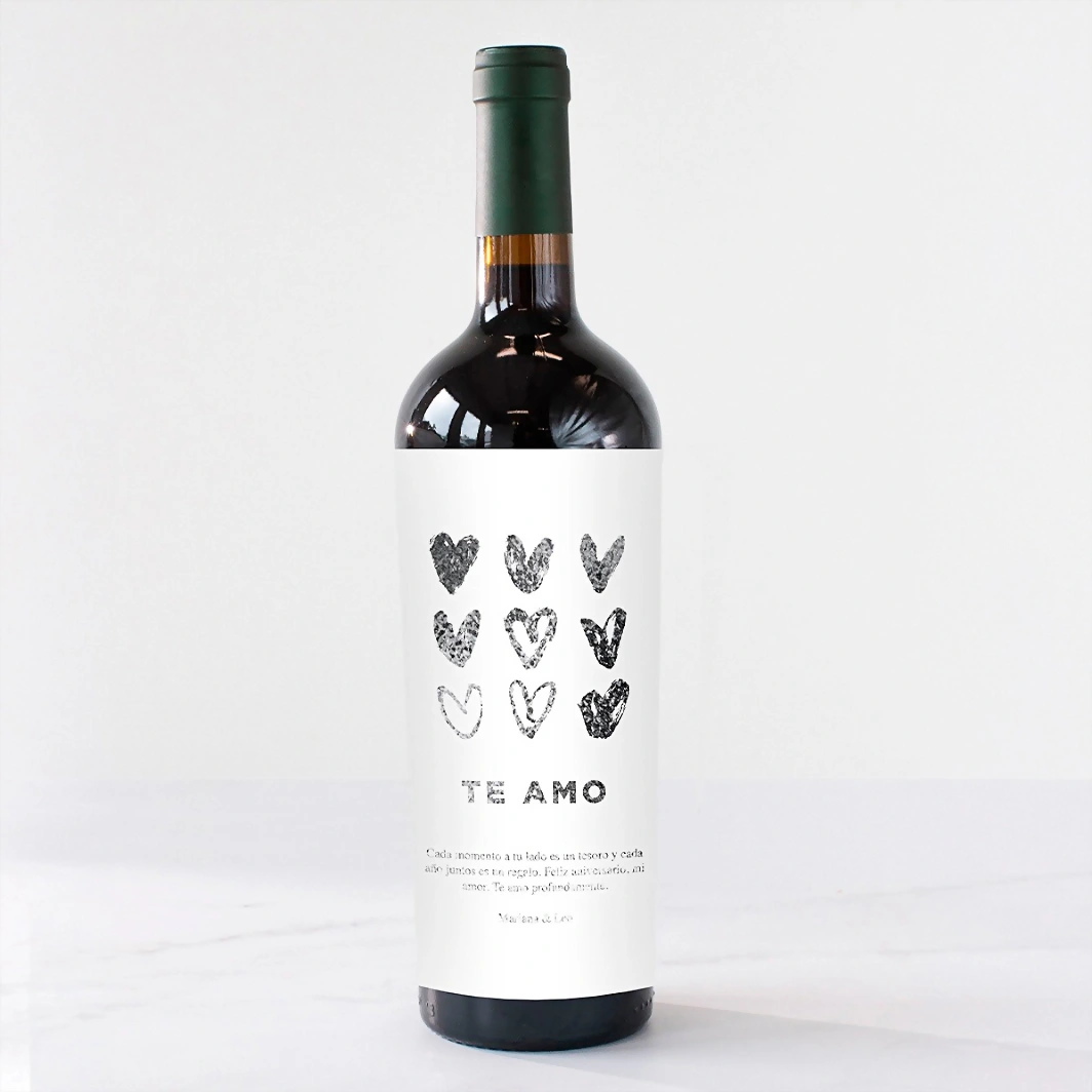 Personaliza Vino Tinto Tablas con etiqueta "Te amo" 21716-P