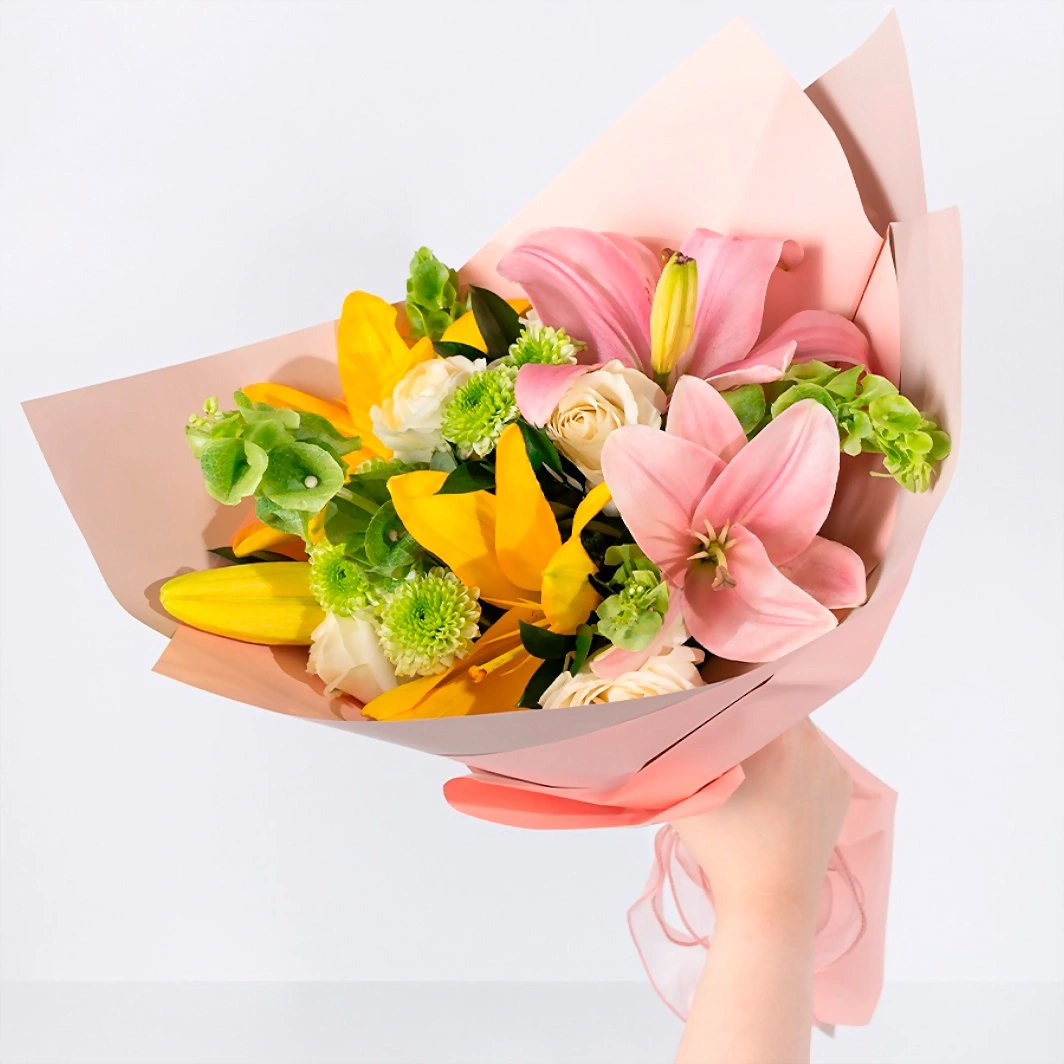 Arrangement of Pink and Yellow Lilys 21782