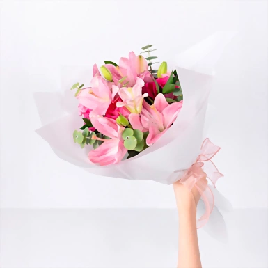 Bouquet of Fuchsia Roses and Lilies 21868