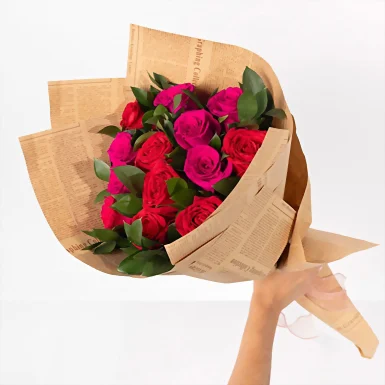 Ramo de 12 Rosas Fuscia y Rojas 21869