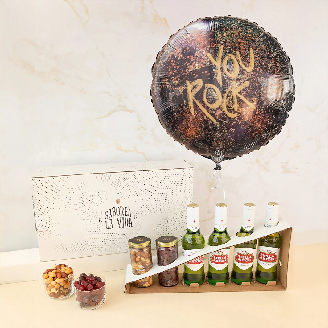 Cerveza, Botanas y Globo "You Rock" 21995