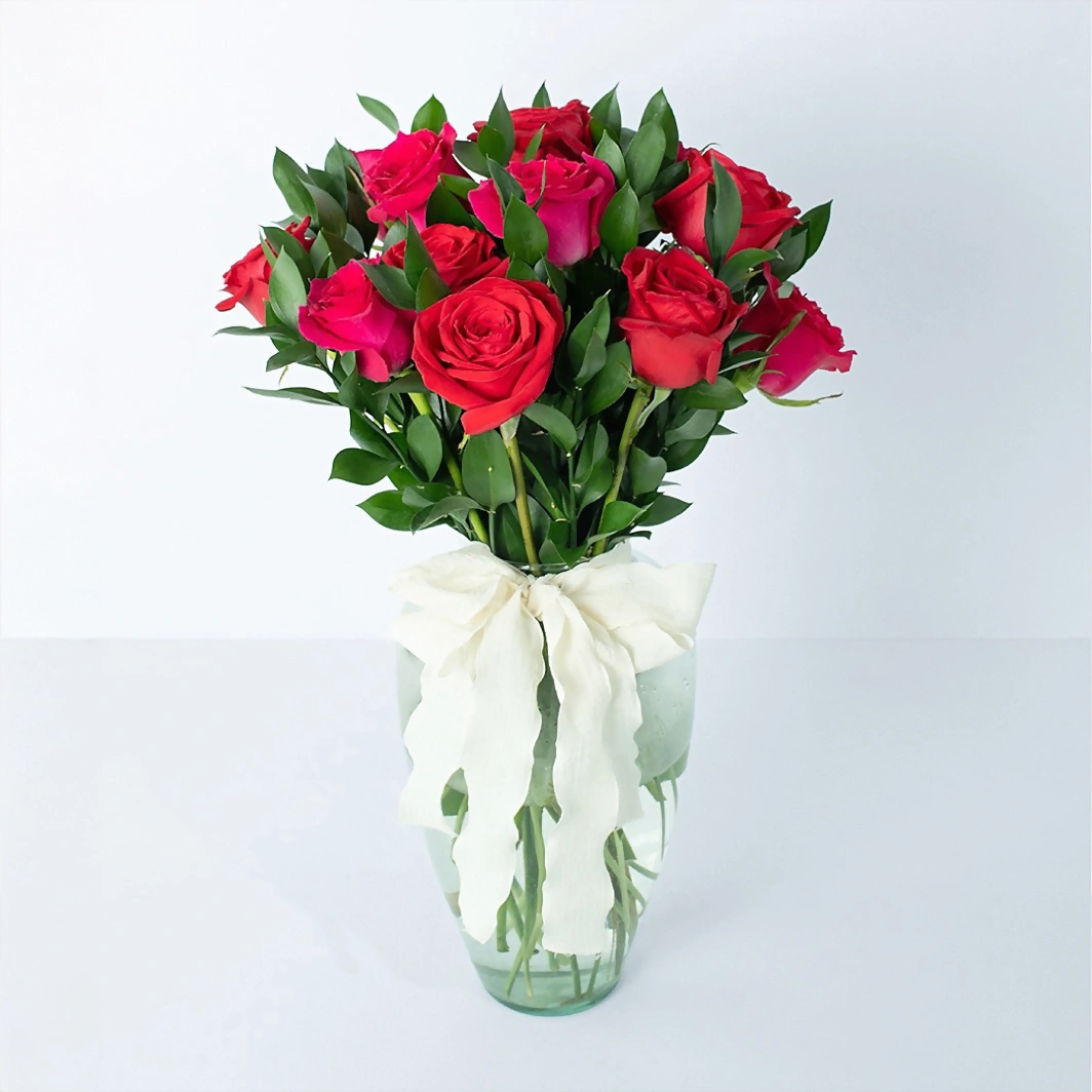 Arreglo de 12 Rosas Rojas y Fucsia 22026