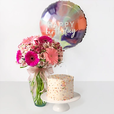 Kit Cumpleañero Gerberas y Pastel de Cumpleaños 22082