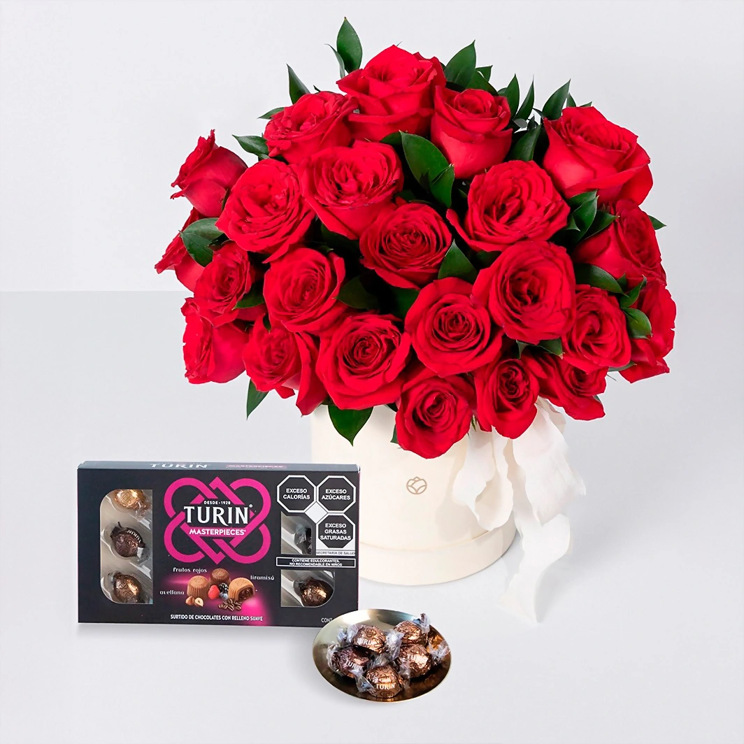 Chocolates Turin con Arreglo de Rosas Rojas 22128