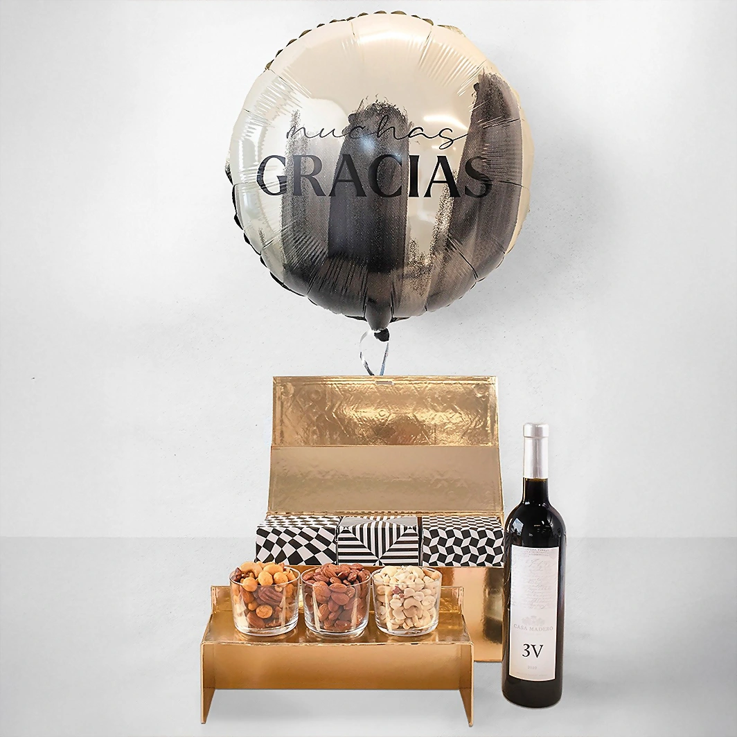 Vino Tinto con Botanas y Globo "Gracias" 22143
